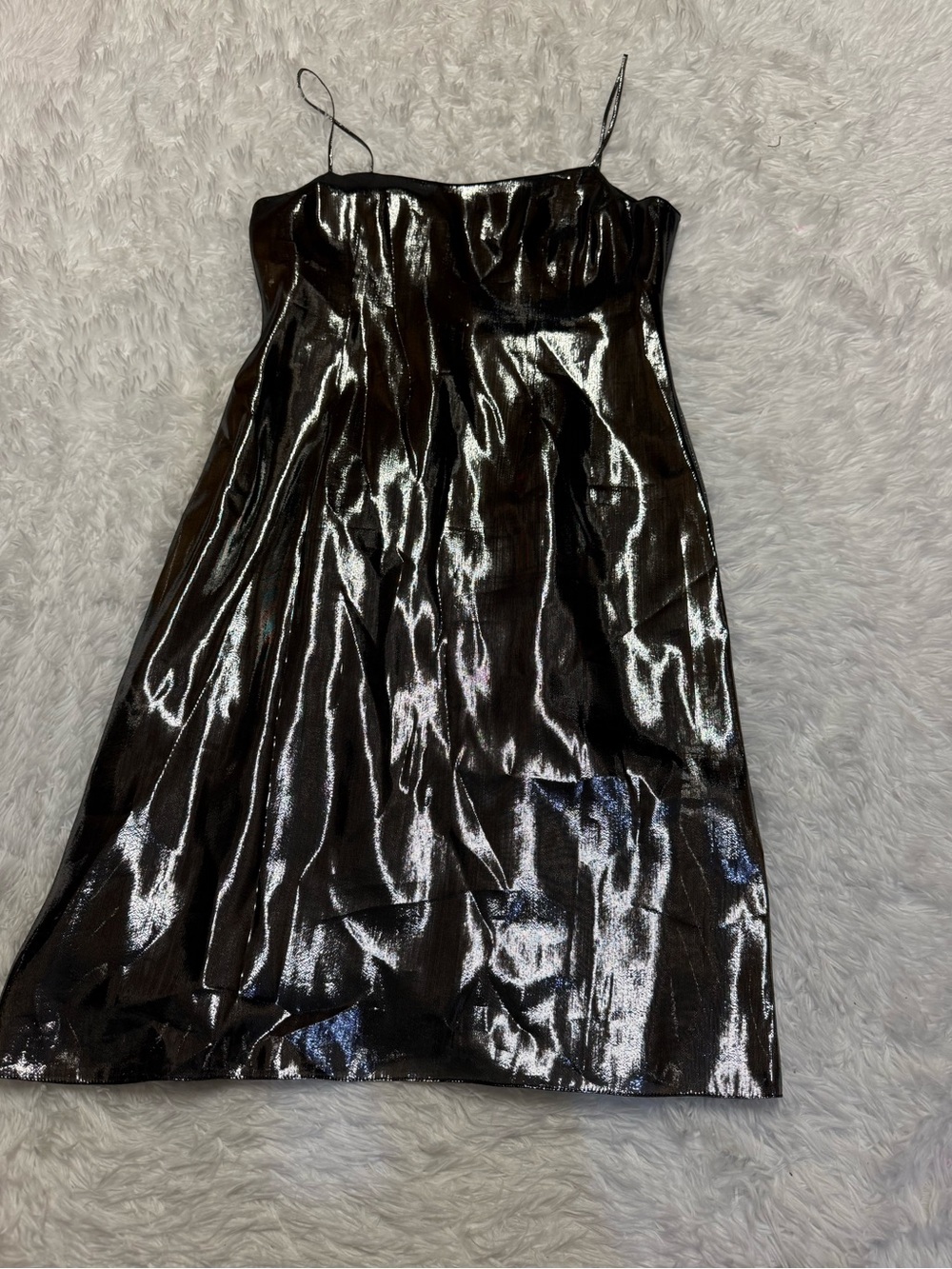 Rickie Freeman for Teri Jon Silver Metallic Slip Dress Silk Blend